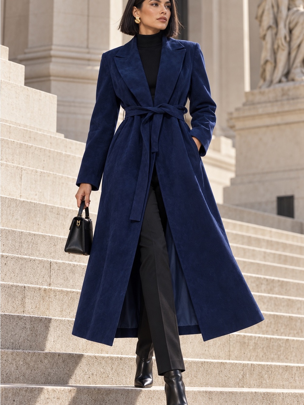 Clarisse Navy Long Belted Trench Coat